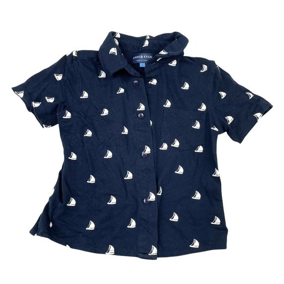Andy and Evan navy blue sail boat polo shirt sz 5 Button Front Preppy - Picture 1 of 7
